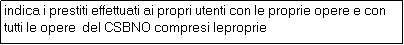 Casella di testo: indica i prestiti effettuati ai propri utenti con le proprie opere e con tutti le opere  del CSBNO compresi leproprie