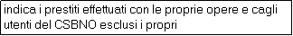Casella di testo: indica i prestiti effettuati con le proprie opere e cagli utenti del CSBNO esclusi i propri