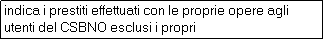 Casella di testo: indica i prestiti effettuati con le proprie opere agli utenti del CSBNO esclusi i propri