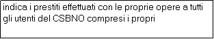 Casella di testo: indica i prestiti effettuati con le proprie opere a tutti gli utenti del CSBNO compresi i propri