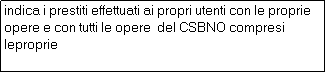 Casella di testo: indica i prestiti effettuati ai propri utenti con le proprie opere e con tutti le opere  del CSBNO compresi leproprie