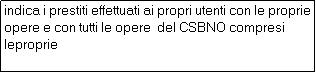 Casella di testo: indica i prestiti effettuati ai propri utenti con le proprie opere e con tutti le opere  del CSBNO compresi leproprie